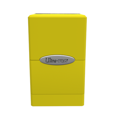 A yellow Classic SATIN Tower DECK BOX. Brand: Ultra PRO, Item: Classic SATIN® Tower DECK BOX®