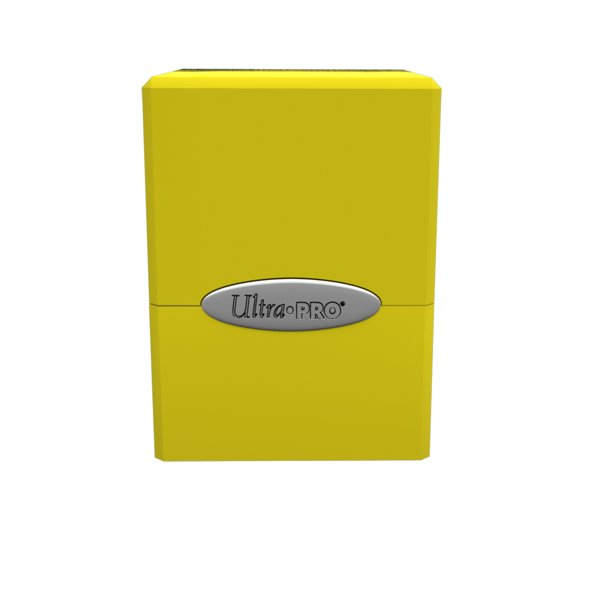 A yellow Classic SATIN Cube deck box. Brand: Ultra PRO.