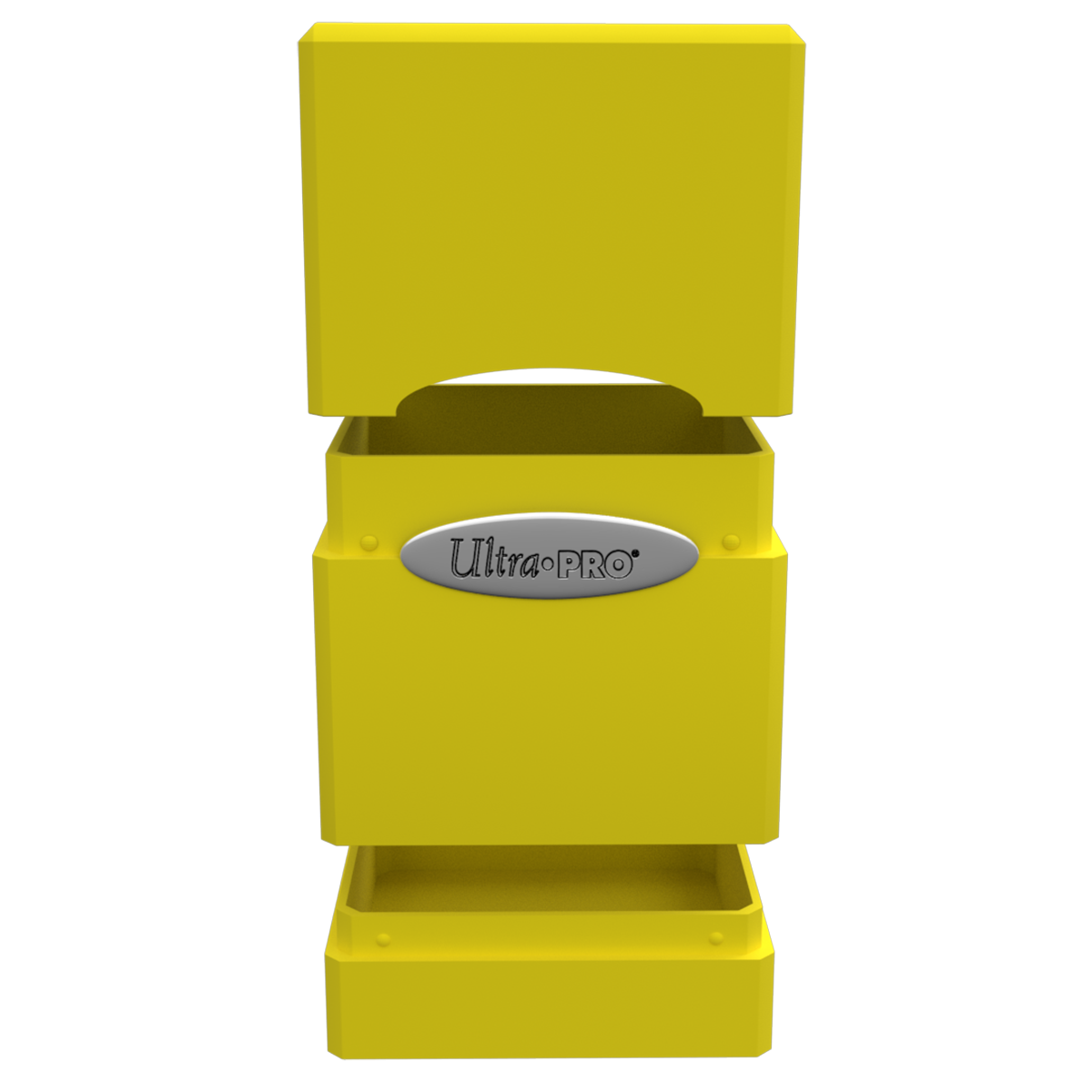 A yellow Classic SATIN Tower DECK BOX. Brand: Ultra PRO, Item: Classic SATIN® Tower DECK BOX®