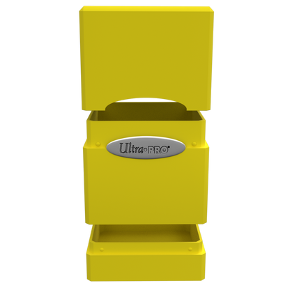 A yellow Classic SATIN Tower DECK BOX. Brand: Ultra PRO, Item: Classic SATIN® Tower DECK BOX®