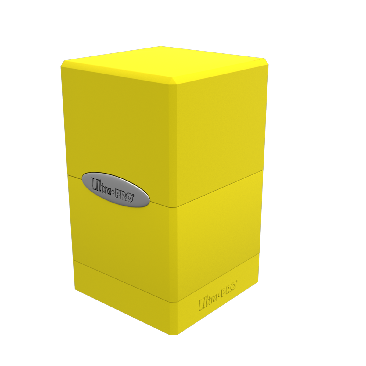 A yellow Classic SATIN Tower DECK BOX. Brand: Ultra PRO, Item: Classic SATIN® Tower DECK BOX®