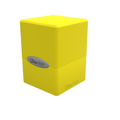 A Yellow Classic SATIN Cube Deck Box. Brand: Ultra PRO, Item: Classic SATIN Cube
