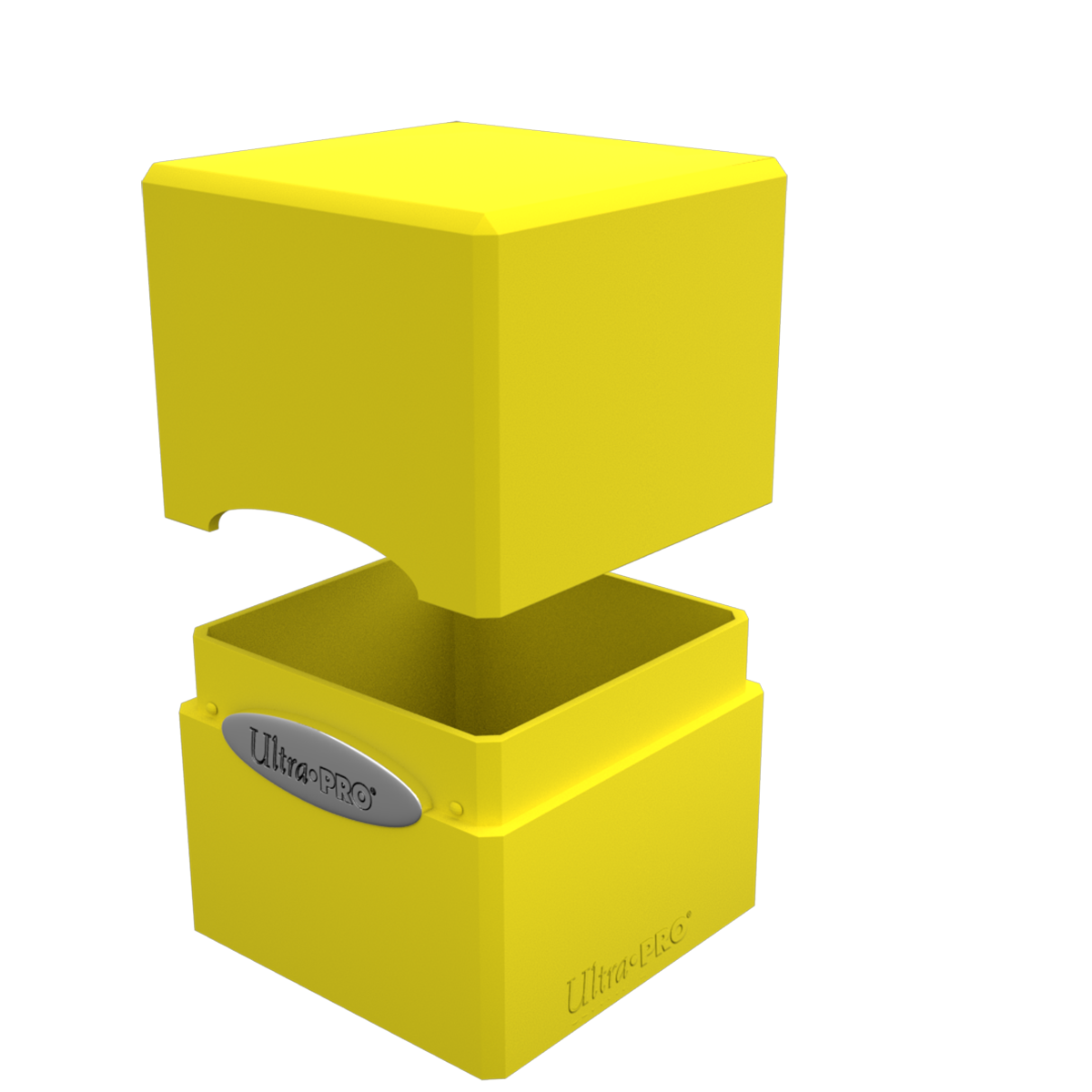 A yellow Classic SATIN Cube deck box. Brand: Ultra PRO, Item: Classic SATIN Cube.