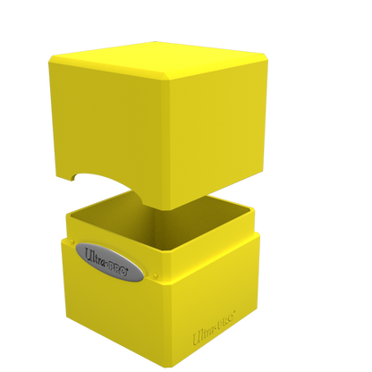 A yellow Classic SATIN Cube deck box. Brand: Ultra PRO, Item: Classic SATIN Cube.